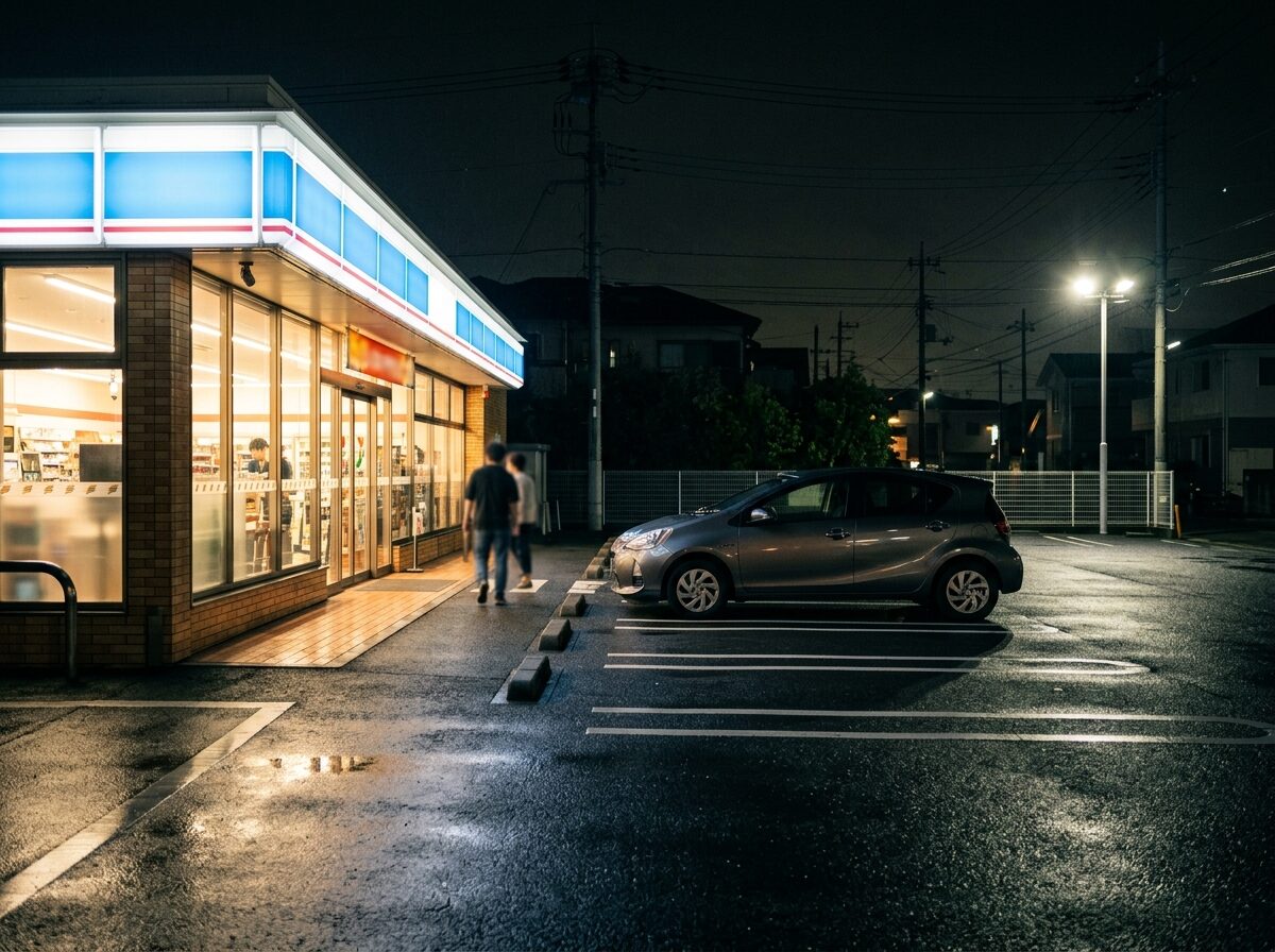 コンビニの駐車場に停車している自動車