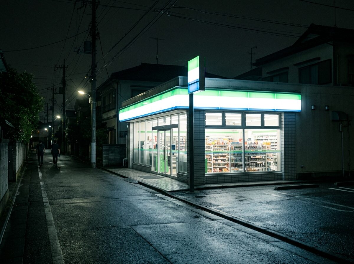 コンビニのレジ周辺に設置された防犯カメラと非常通報ボタン
